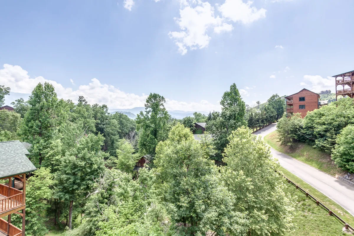 A sweeping view of lush greenery and distant mountains under a clear blue sky. The landscape evokes a sense of peace and adventure, perfect for hiking, nature walks, or simply soaking in breathtaking panoramic views.